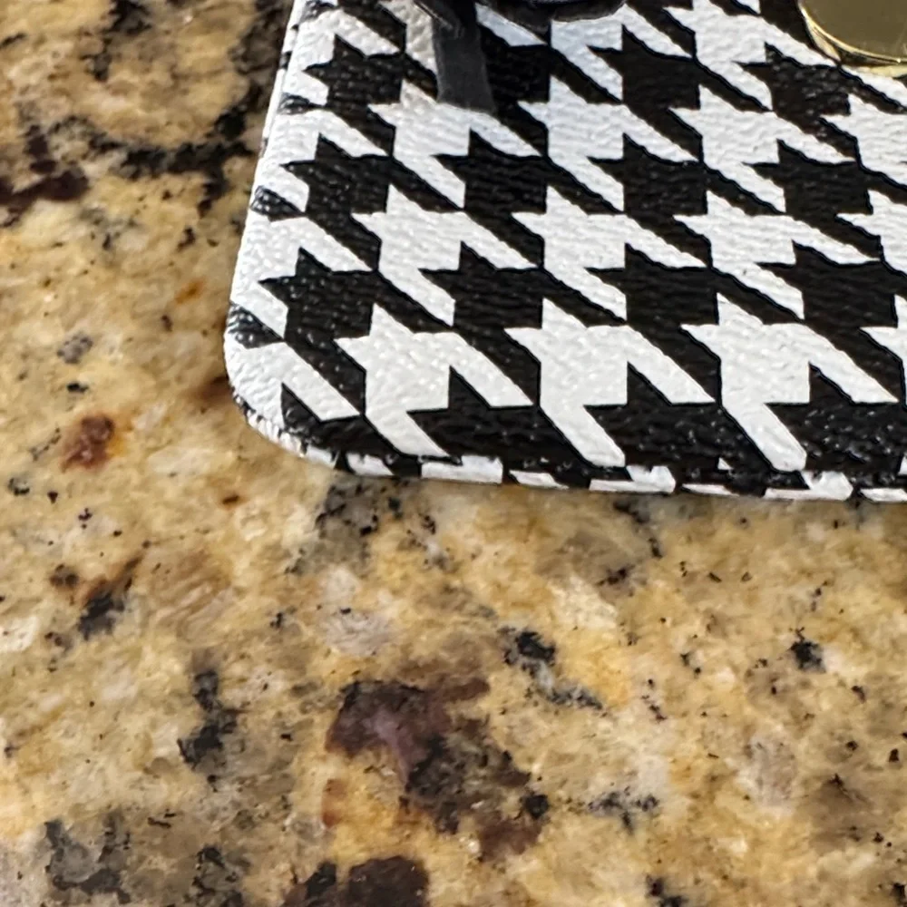 Button Black and White Houndstooth Pouch with Gold Detail